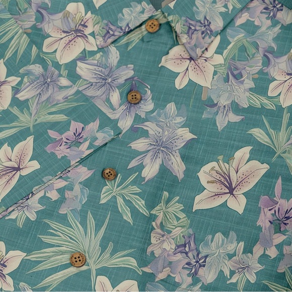 NWT Kalvero  Hawaian Linen Men Shirt in Tropical floral Bloom pattern - Picture 3 of 5